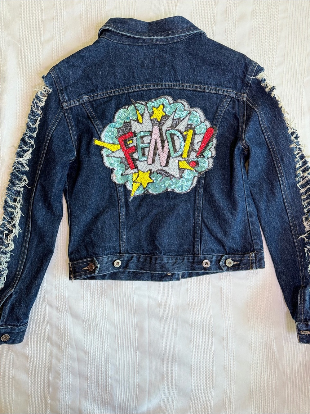 American Style (Eunina) Women's Dark Blue Denim Jacket with “Fendi!” Size L